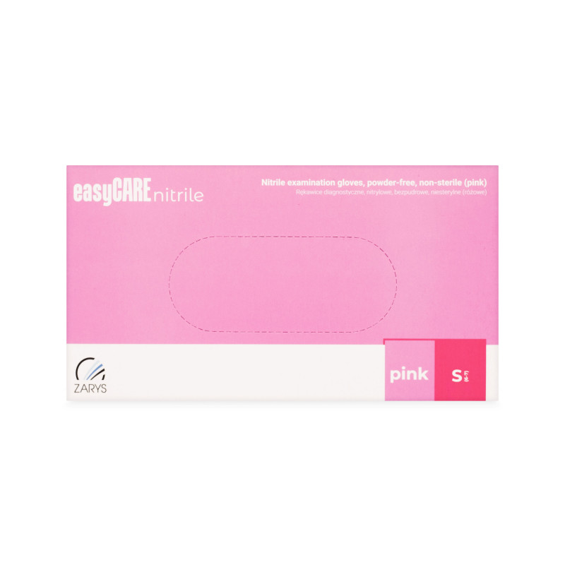 NITRILA CIMDI ZARYS - EasyCARE (bez pūdera), S izmērs, rozā, 100gb.